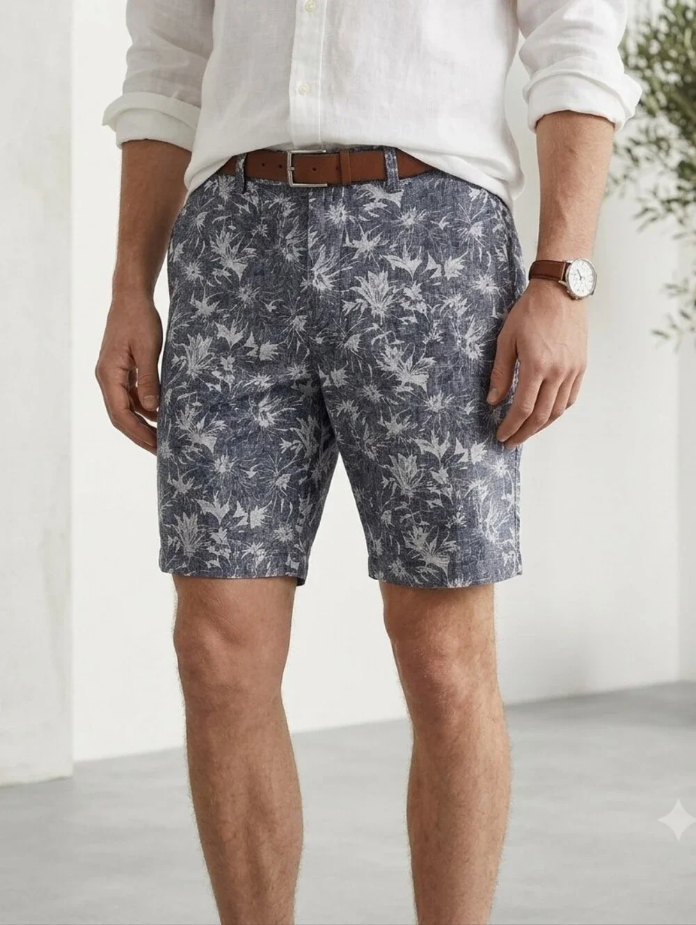 J.Crew Blue Floral Linen men's Chino Shorts Regular-fit  Resortwear Costal Summe